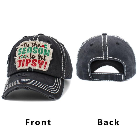 Tis The Season to Get Tipsy Distressed Denim Vintage Baseball Cap/Holiday Cap - Picture 5 of 5